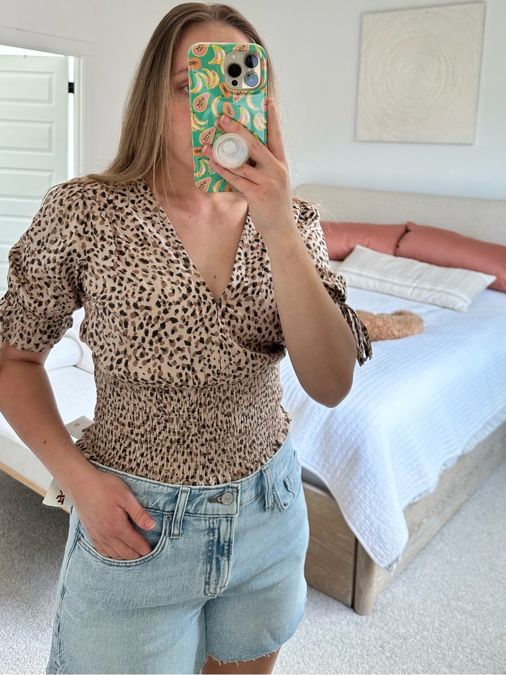 Abercrombie & Fitch Leopard Smocked V-Neck Top
